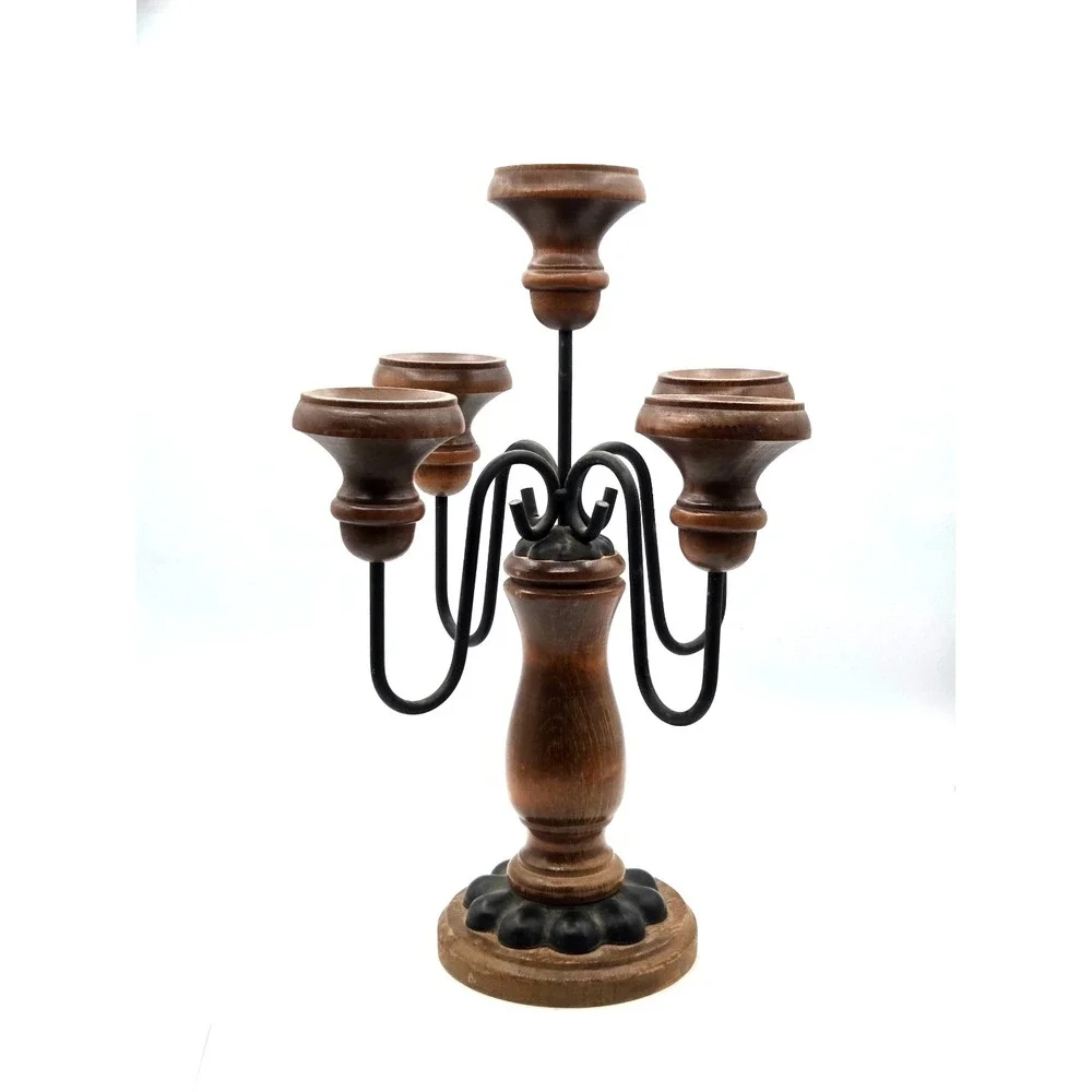 Vintage Homco Home Interiors Wood & Metal 5 Candle Holder Candelabra 14